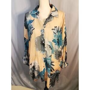 Umgee; tan and blue blouse